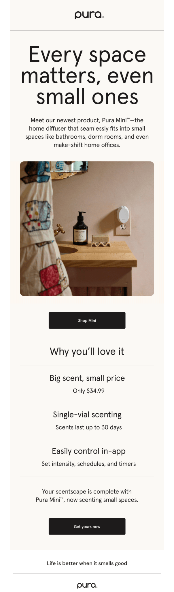Pura product launch email example