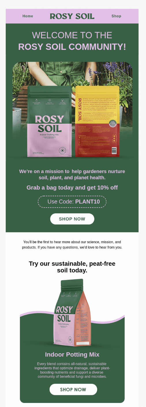 Rosy Soil's promotional email