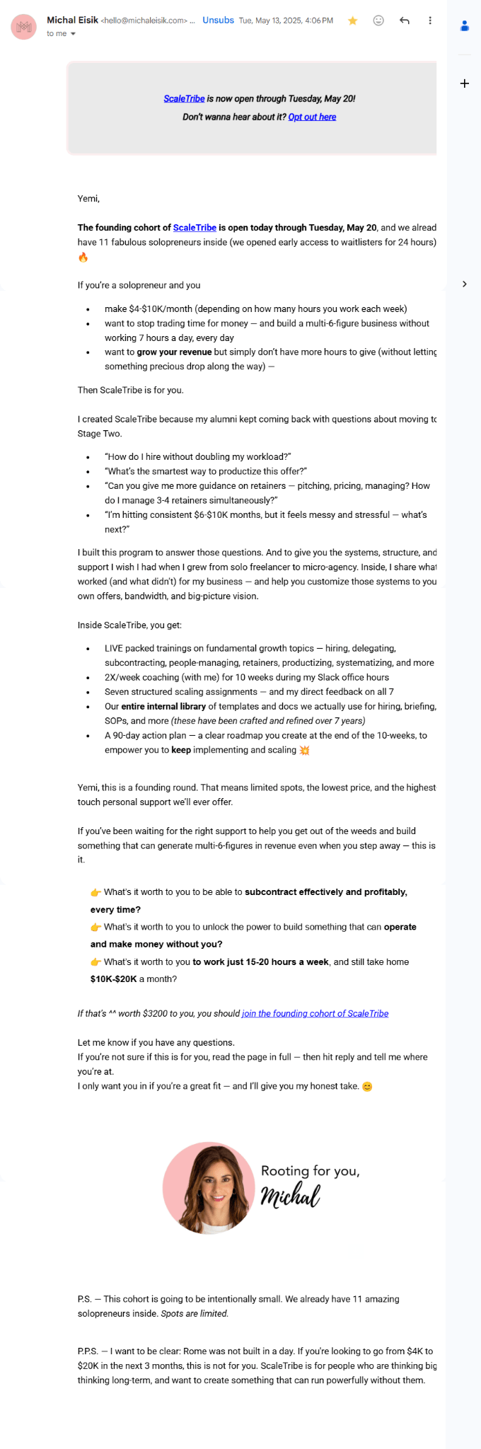 ScaleTribe product launch email example