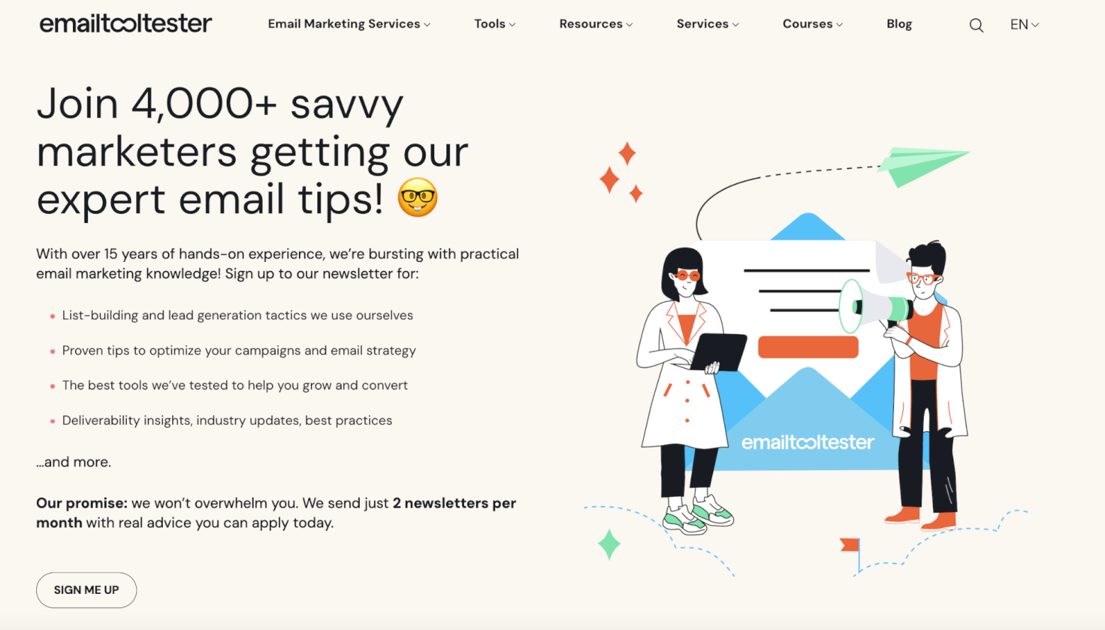 sign up page emailtooltester