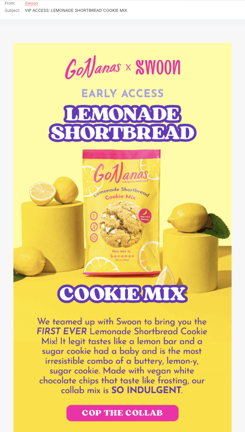 Swoon x GoNanas' promotional email