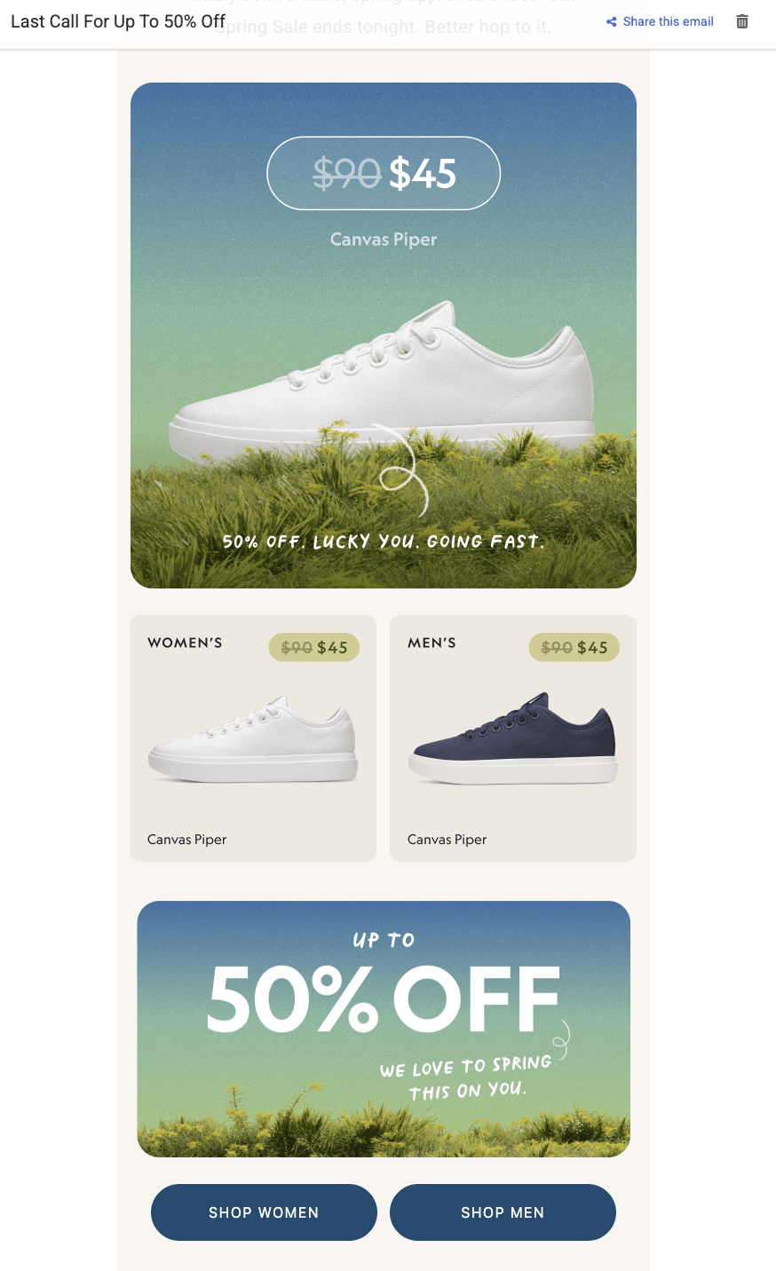 the rest of allbird's promotional email 