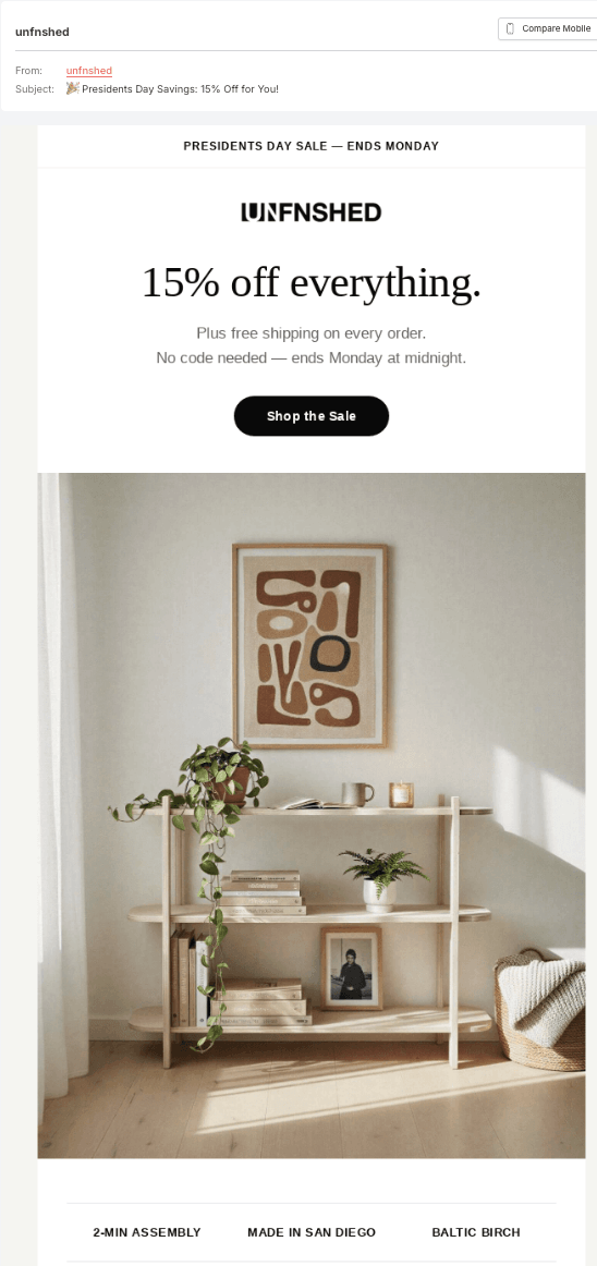 unfnshed's promotional email