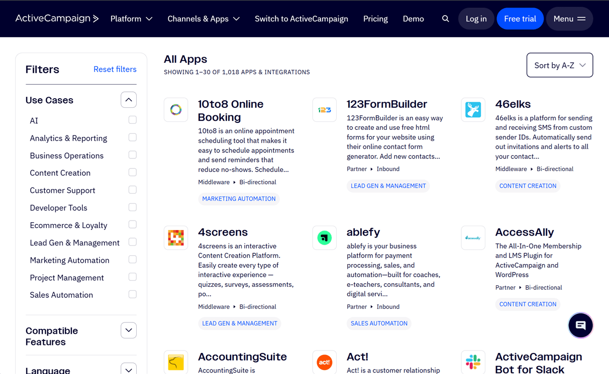 ActiveCampaign app marketplace
