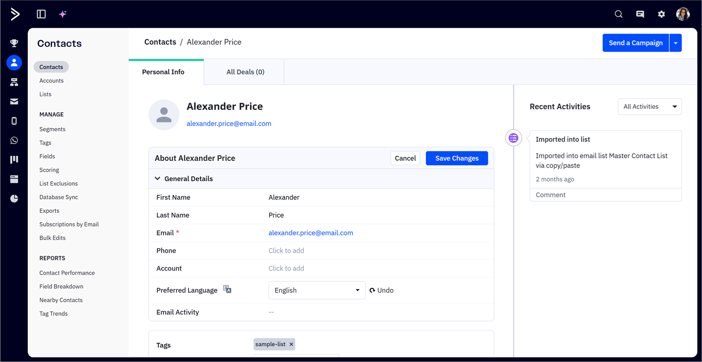 ActiveCampaign contact profile