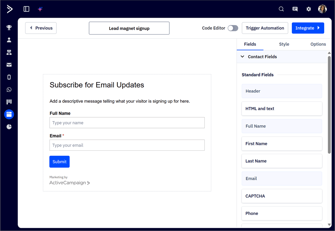 ActiveCampaign form builder