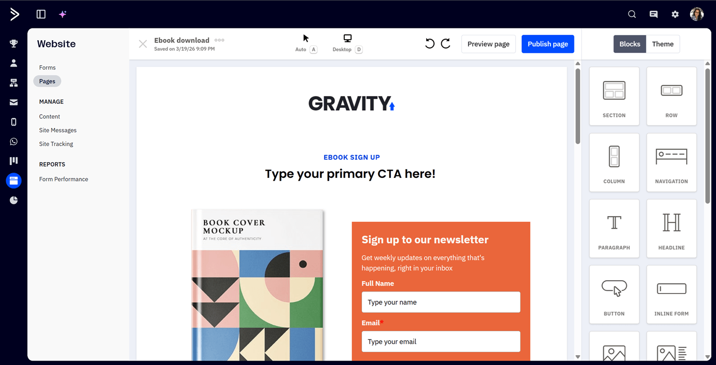 ActiveCampaign landing page builder