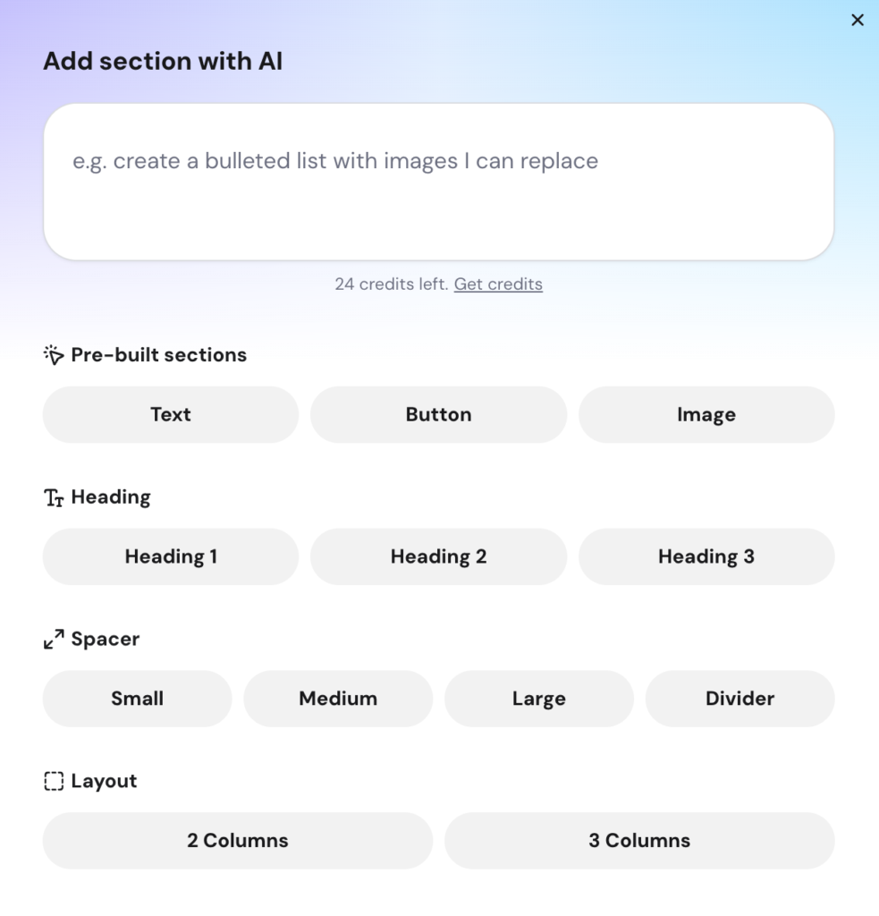 add section with ai in hostinger reach