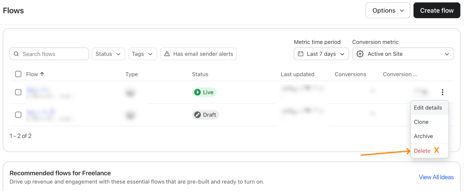 deleting klaviyo flows