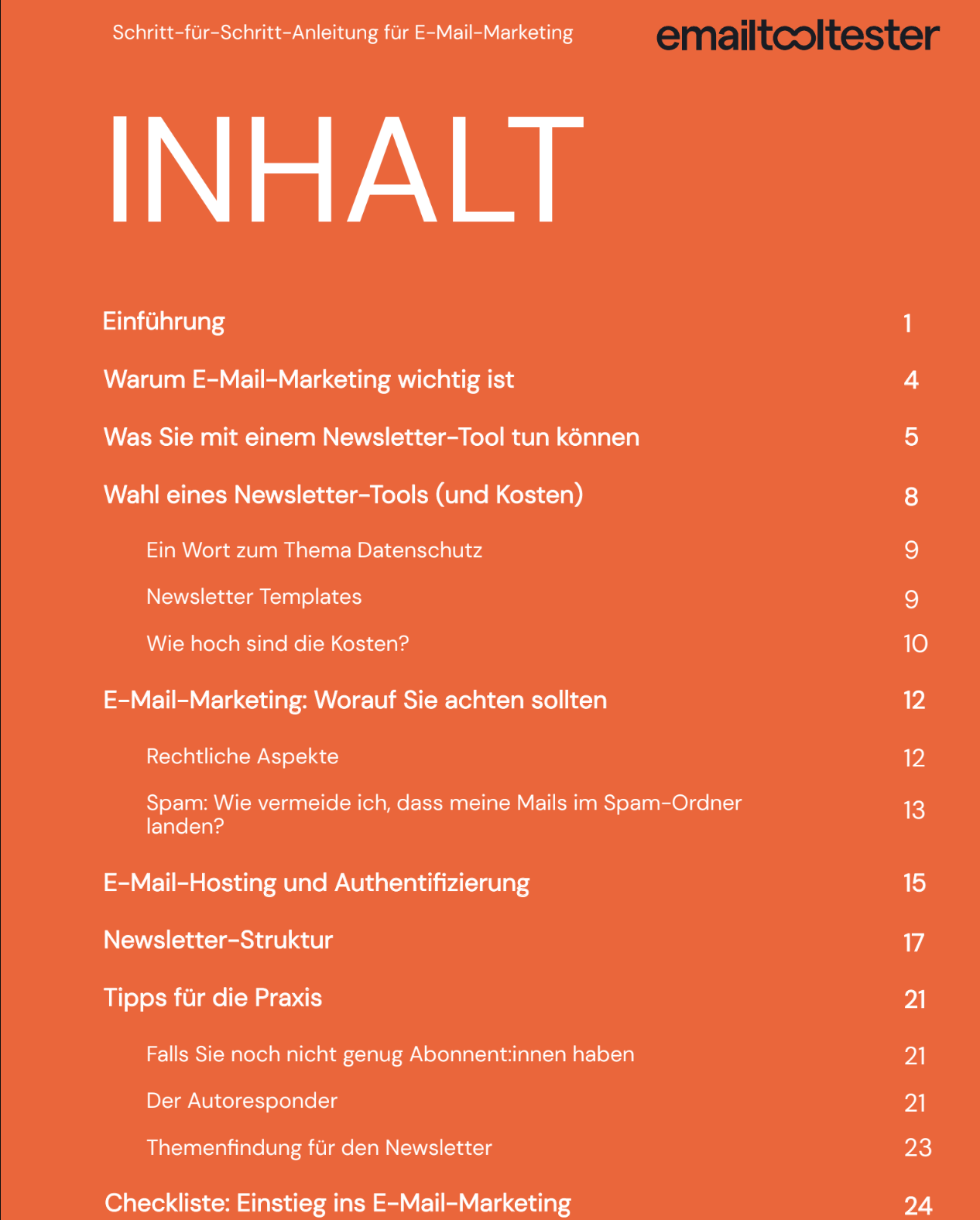 inhaltsverzeichnis emailtooltester ebook