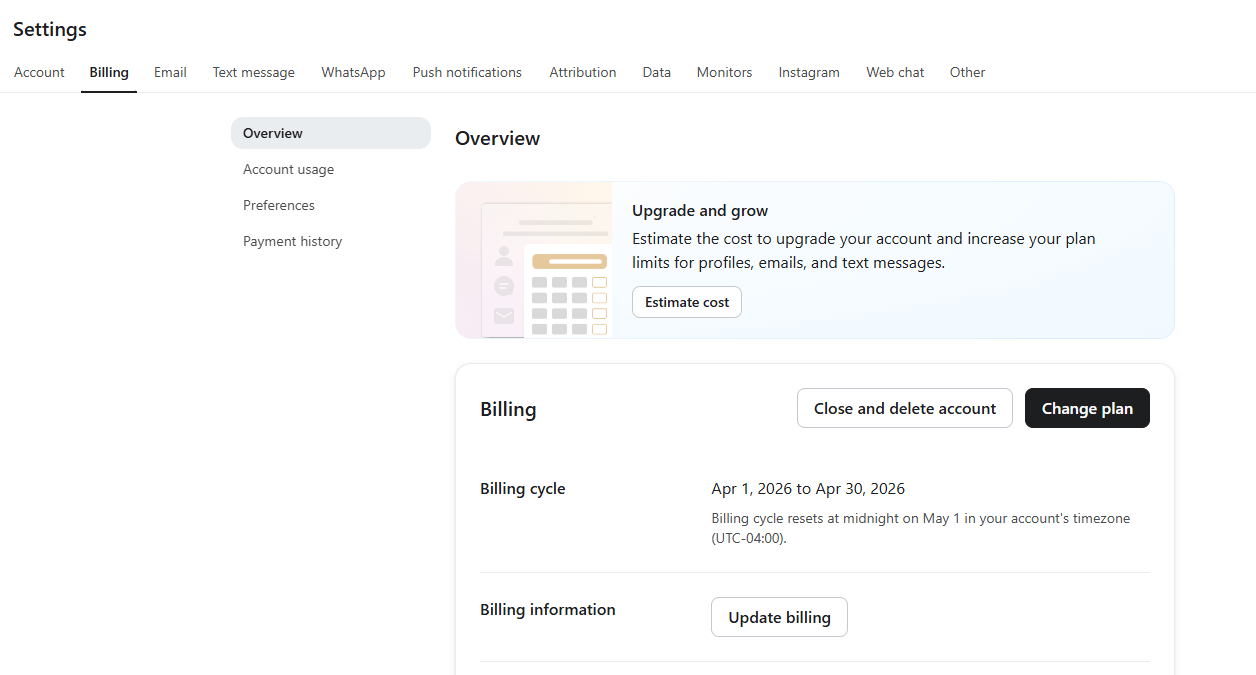 klaviyo billing overview 