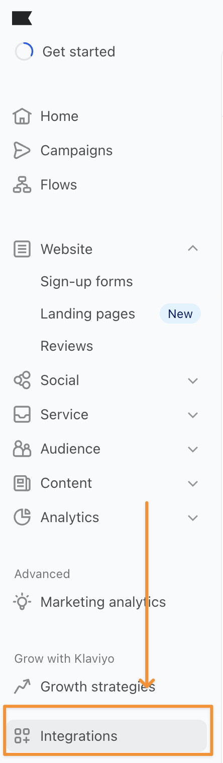 klaviyo integrations button