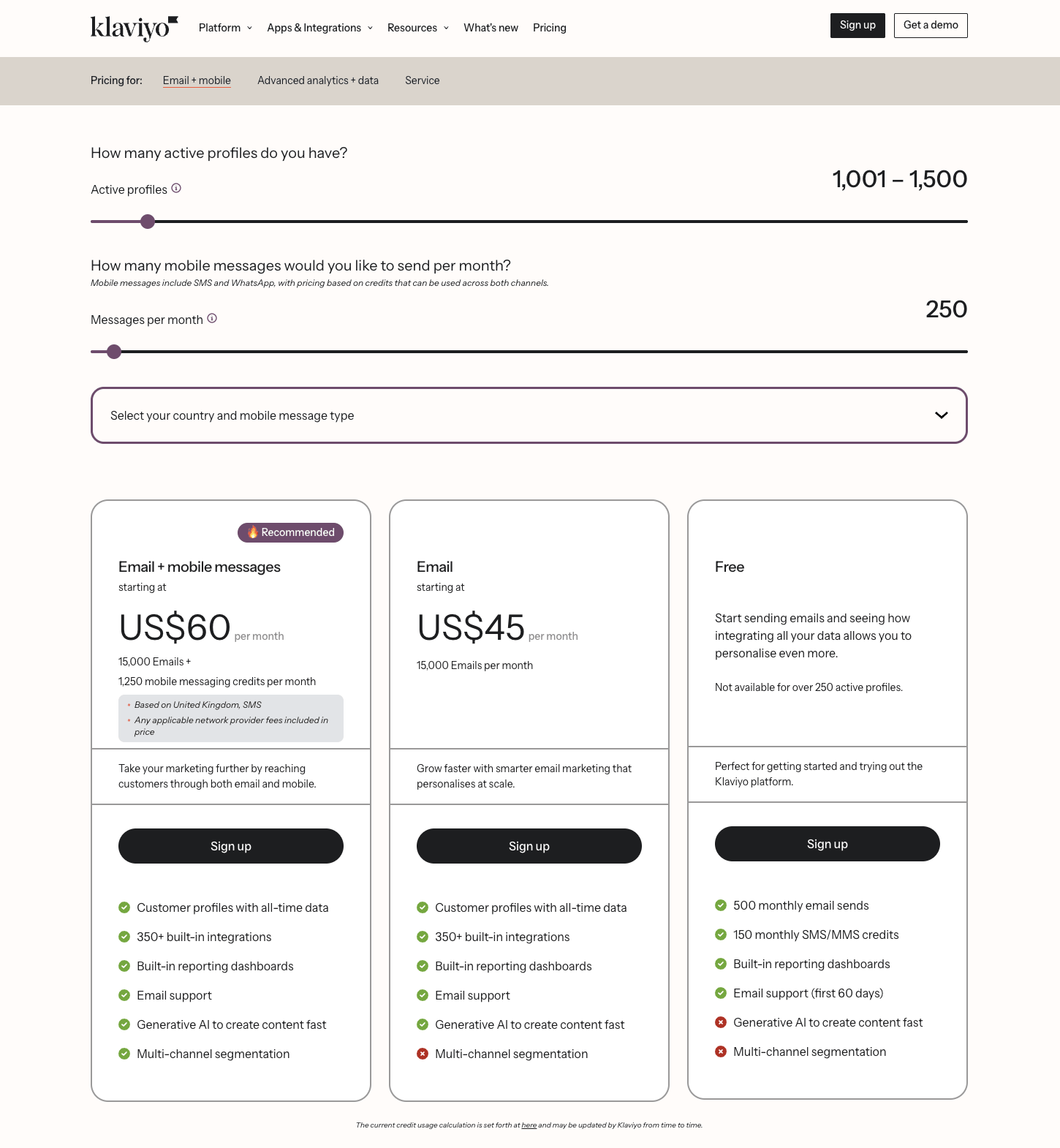 klaviyo pricing 