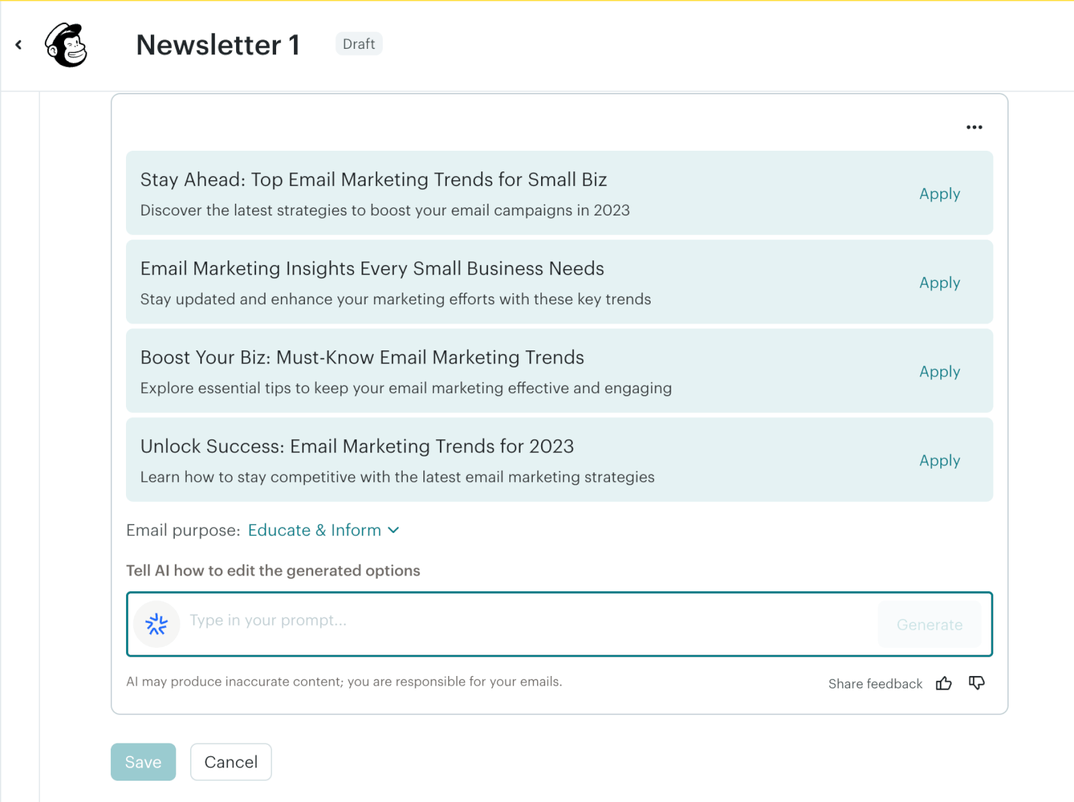 mailchimp ai generated subject lines