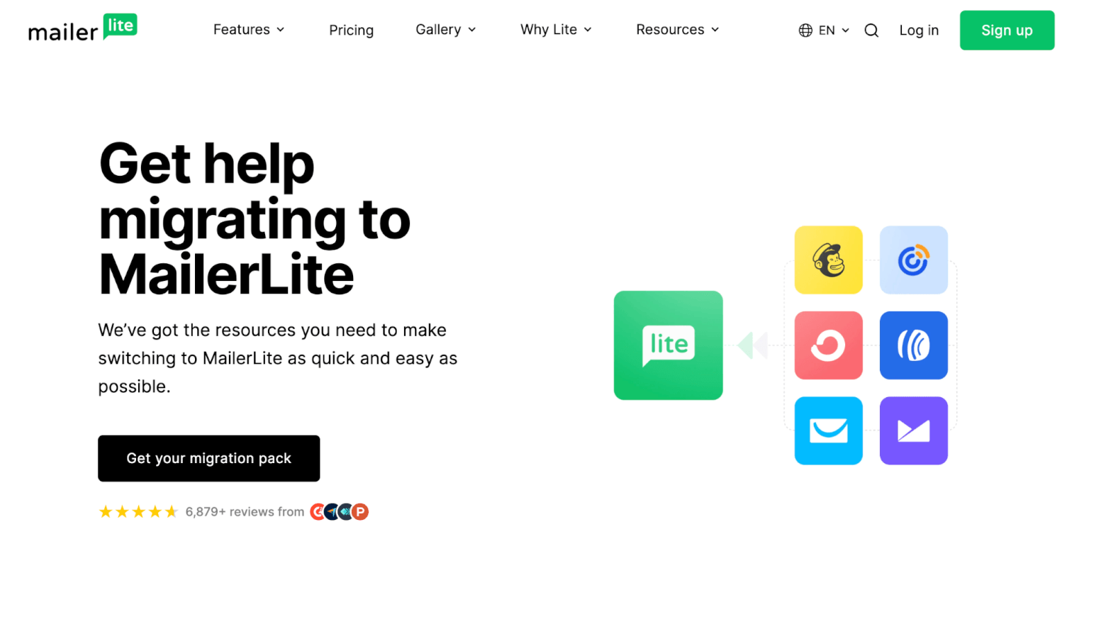 Mailerlite migration pack page