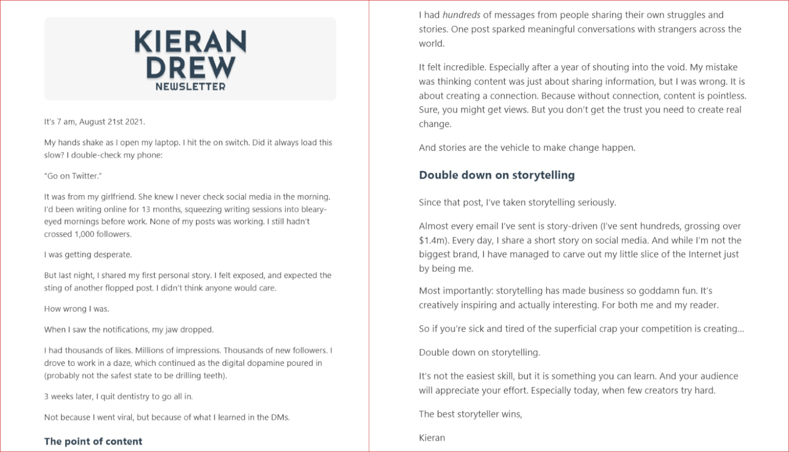 Newsletter Story Email - Kieran Drew