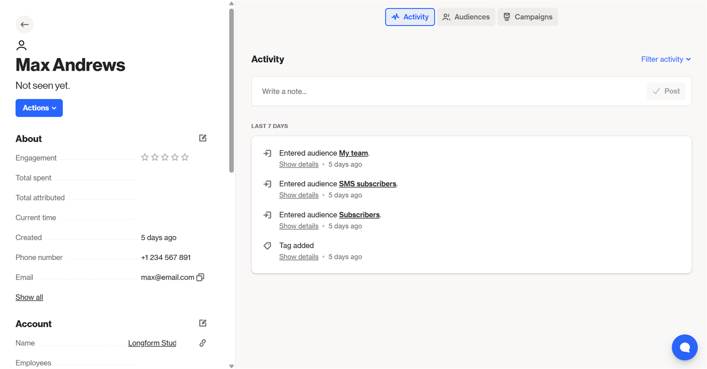 Ortto contact profile