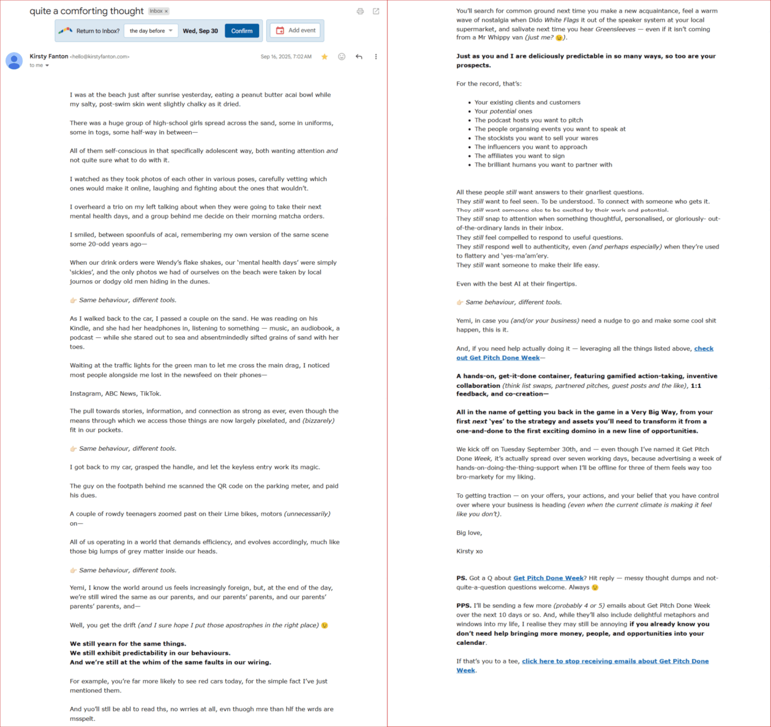 Promotional story email - Kirsty Fanton