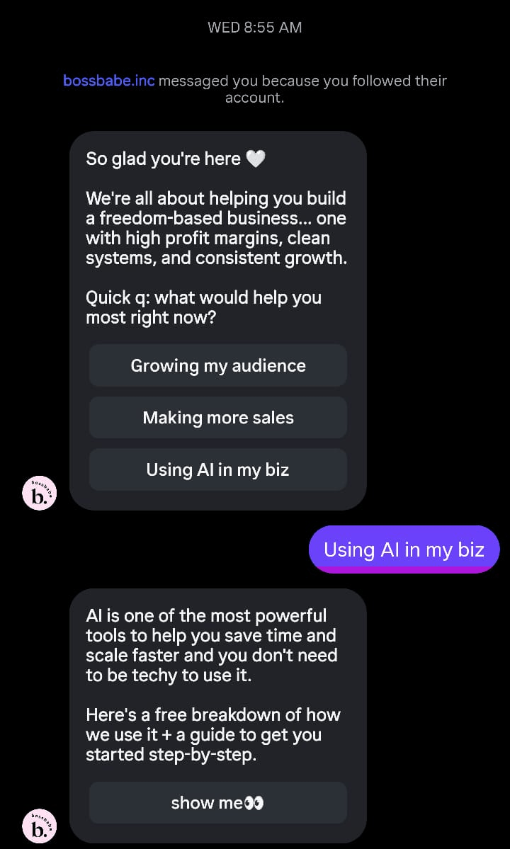 @bossbabe.inc Instagram auto DM