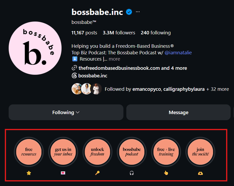 @bossbabe.inc Instagram bio