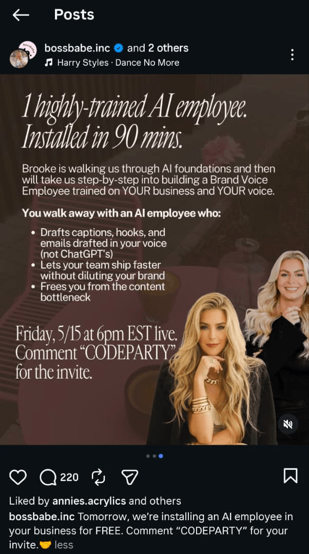 @bossbabe.inc Instagram collaboration with @brookesheltonofficial