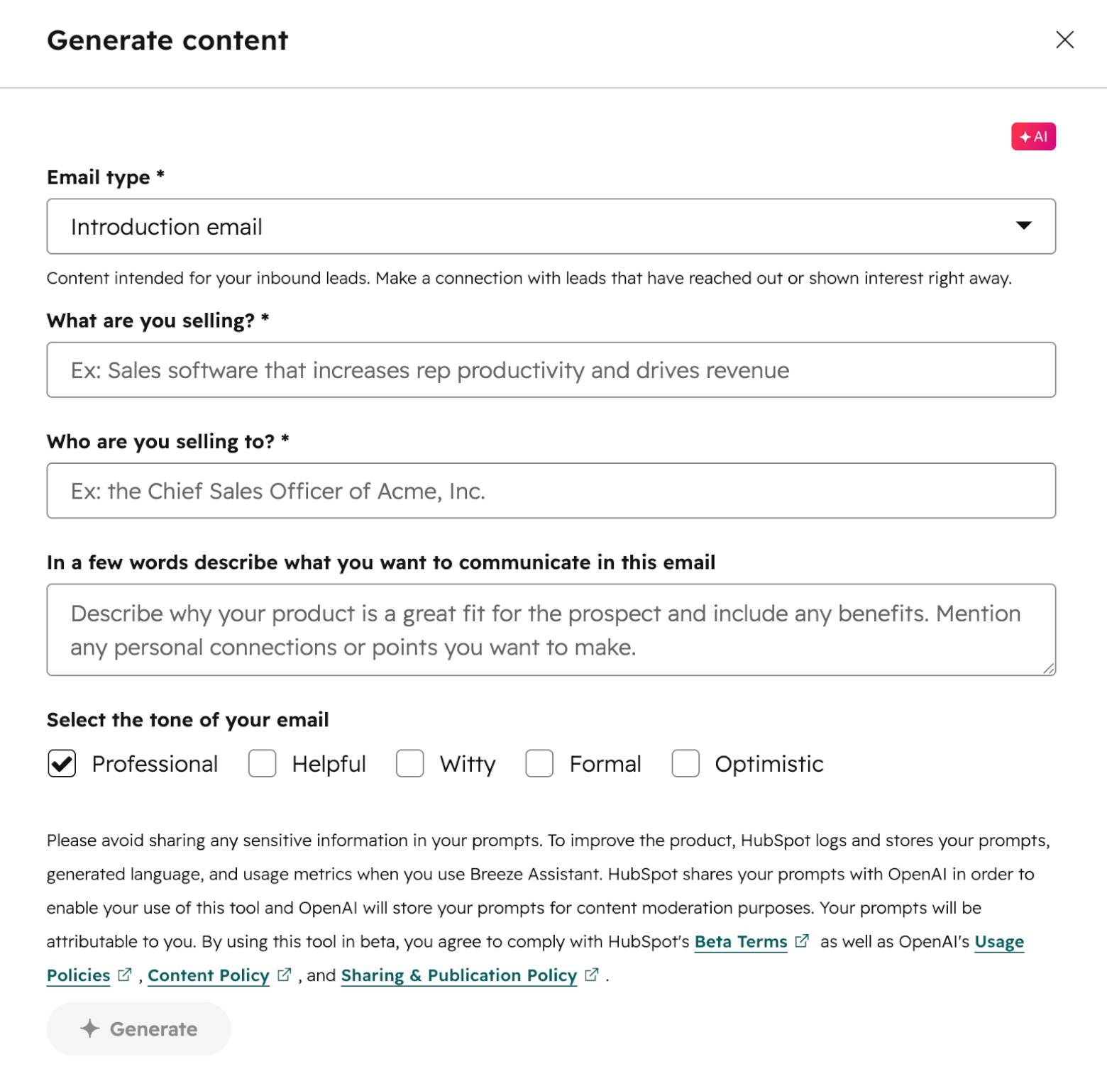 hubspot content generator