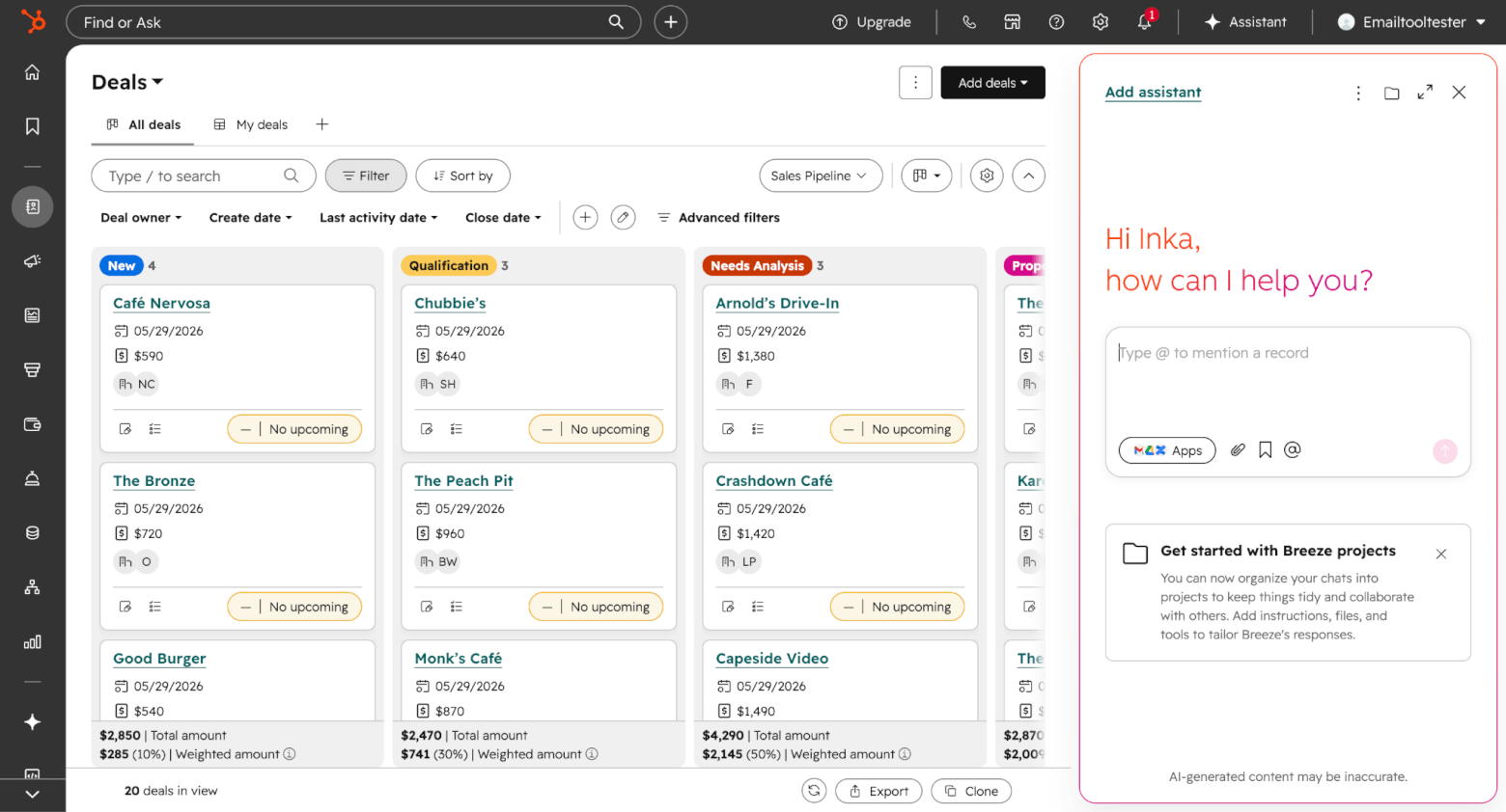 hubspot crm deals view