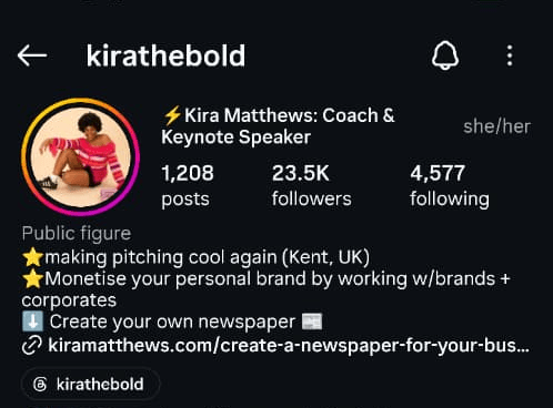 @kirathebold Instagram bio