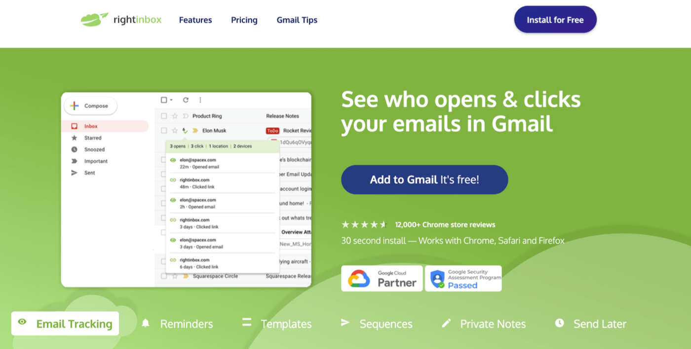 Right Inbox email tracking Chrome extension
