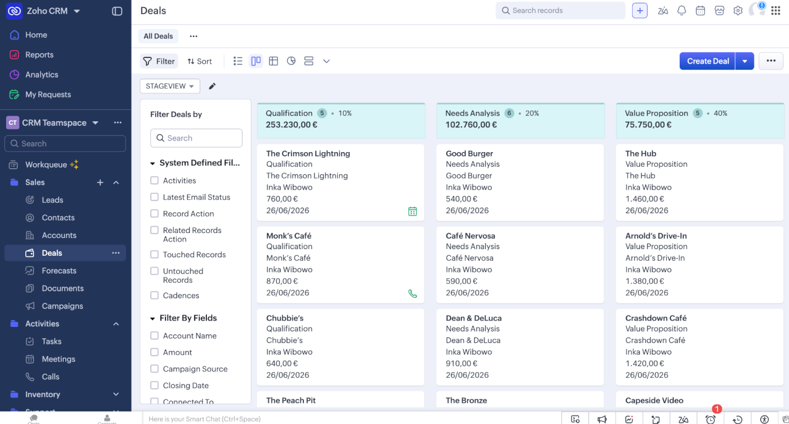 zoho crm deals view