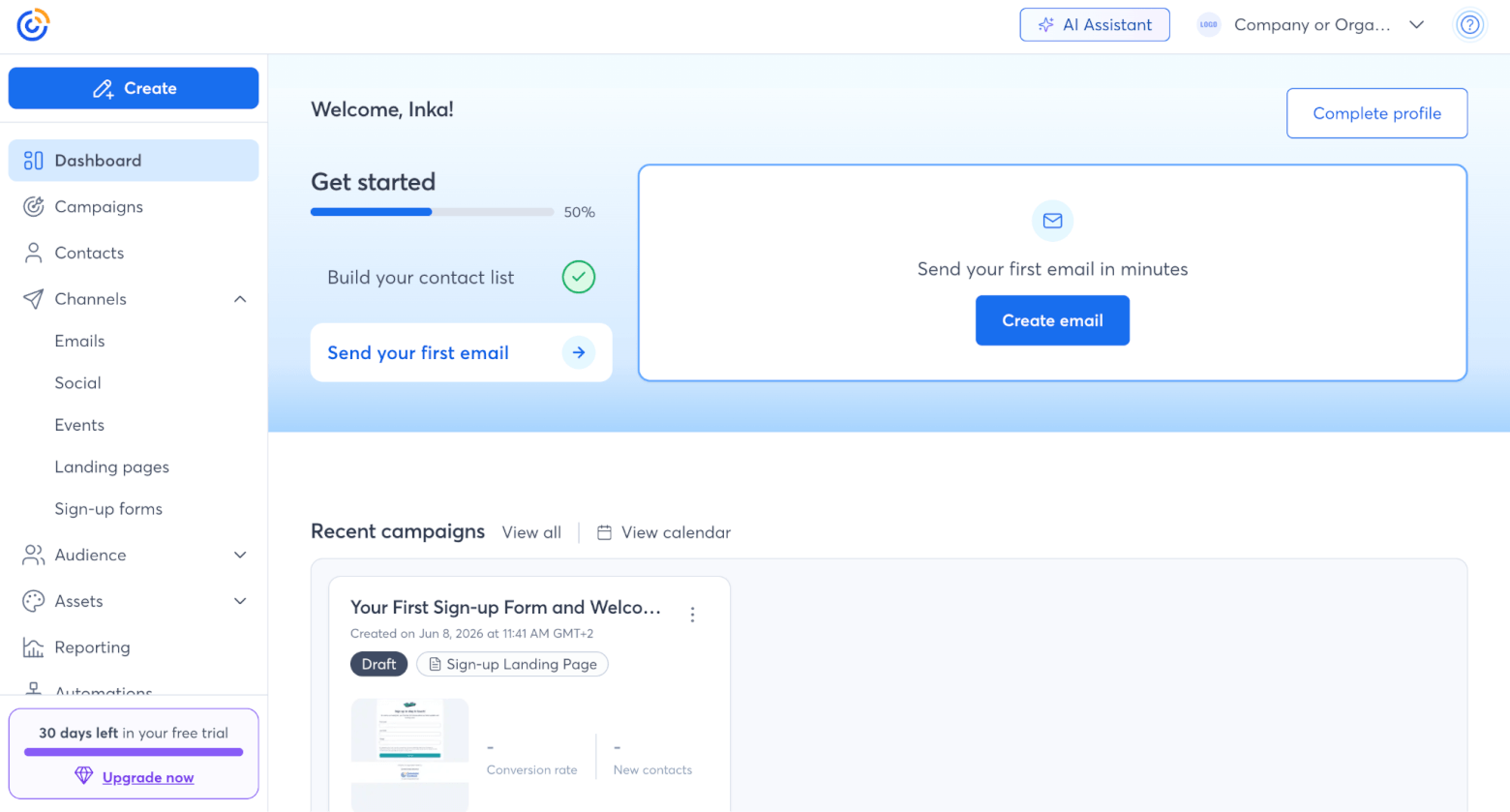 constant contact get started