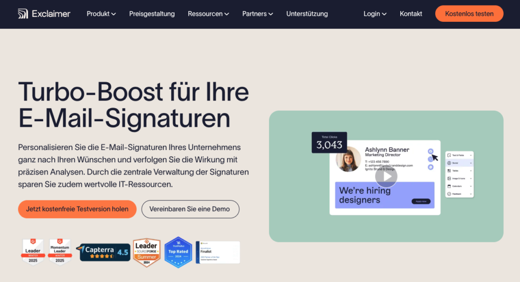 exclaimer email signatur tool landingpage