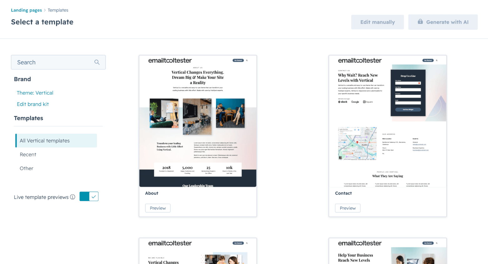 hubspot landing page templates