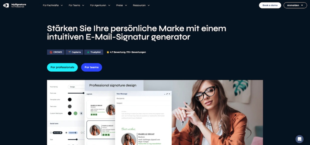 mysignature email signatur tool landingpage