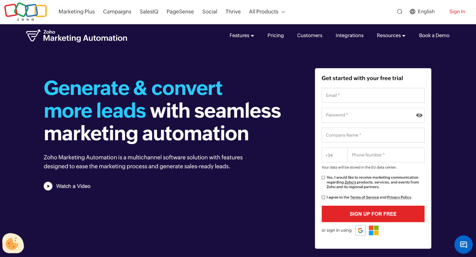 zoho homepage