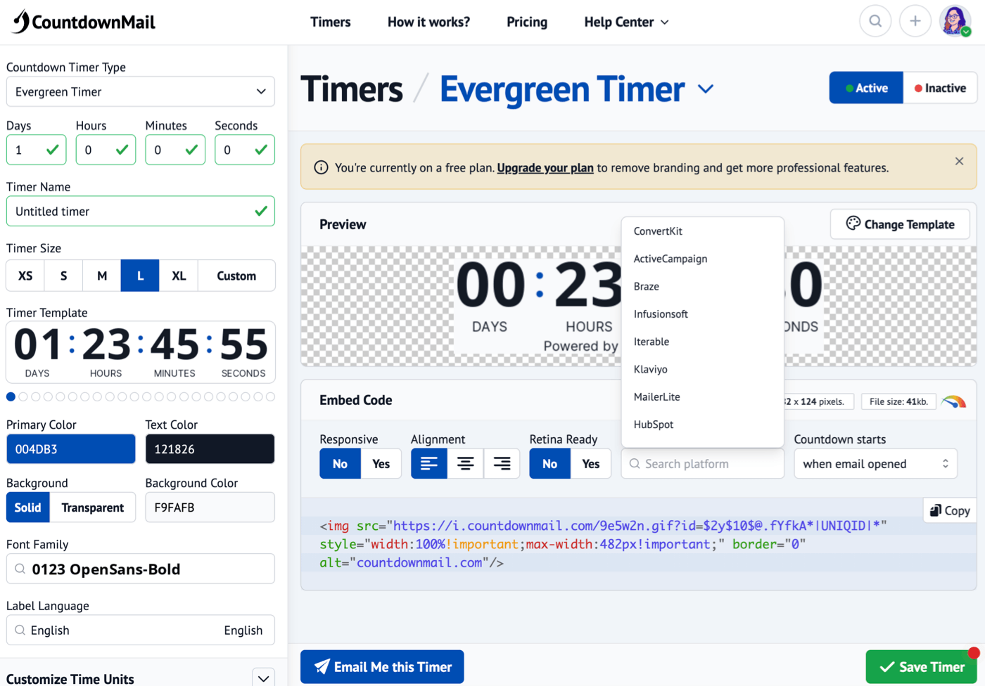 CountdownMail email countdown timer interface