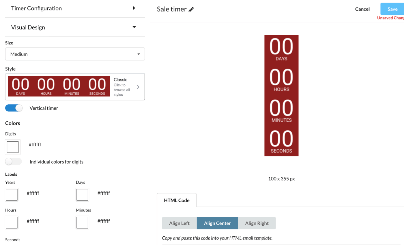 Sendtric email countdown timer interface