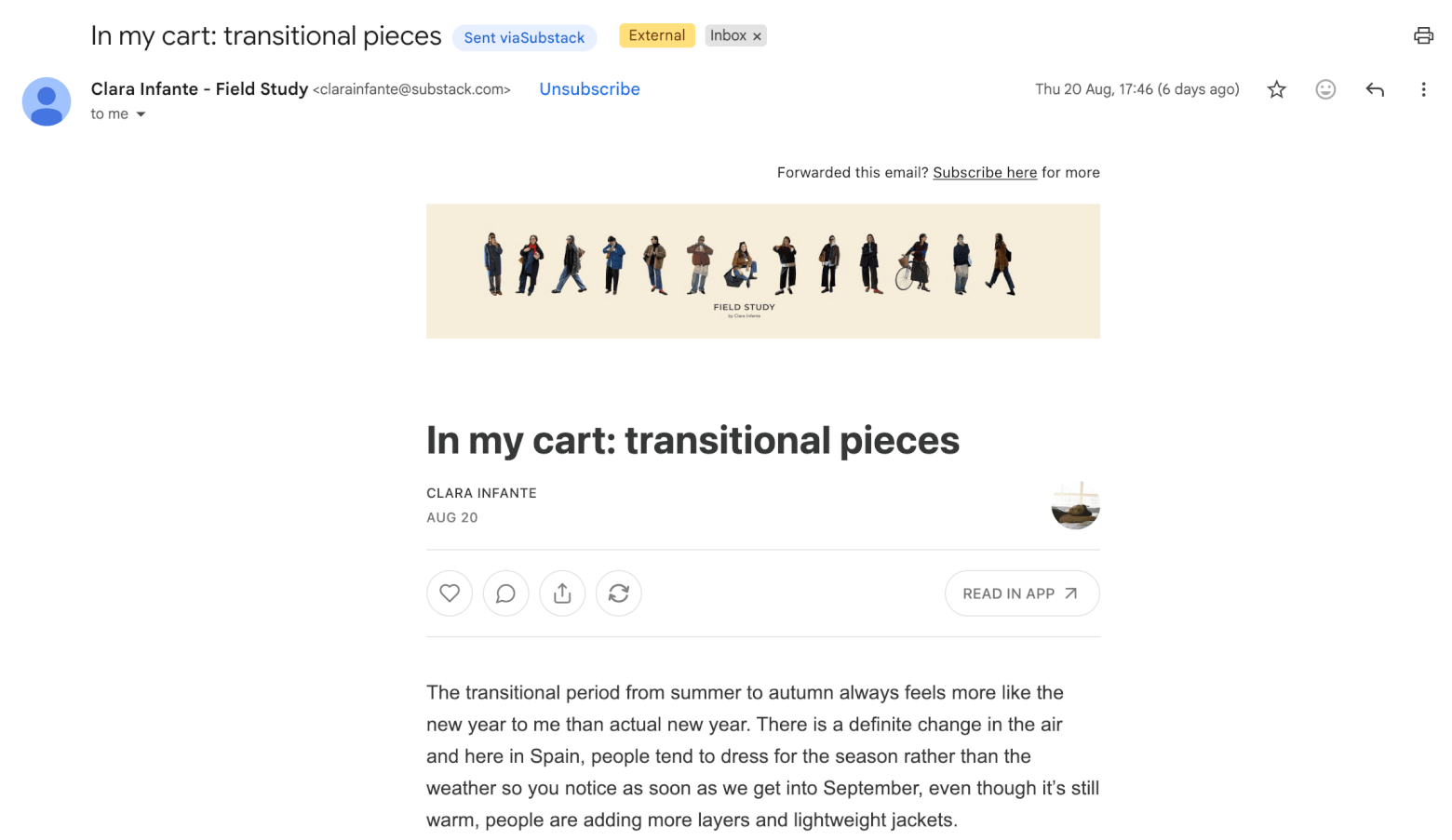 substack email - clara infante
