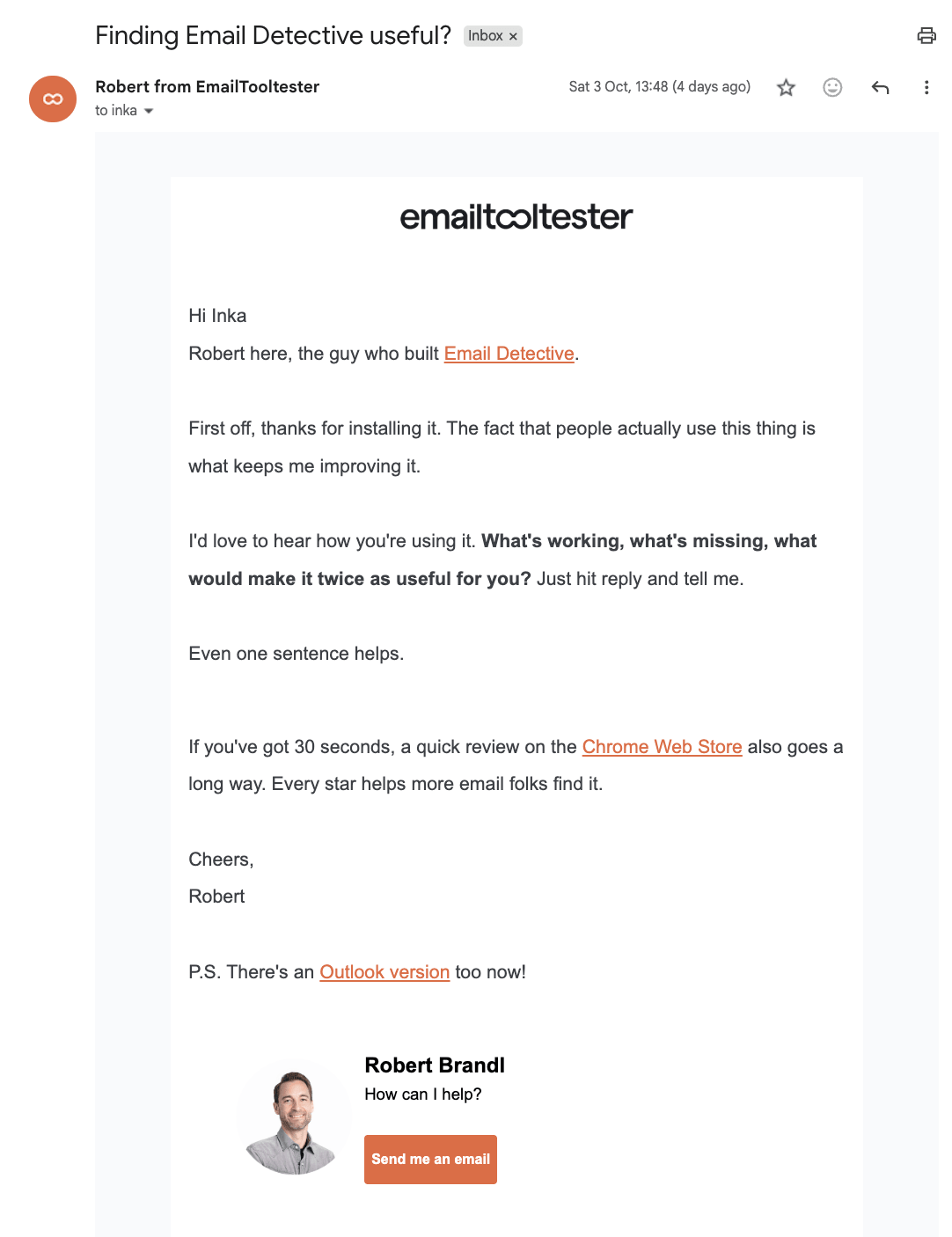 email detective feedback email