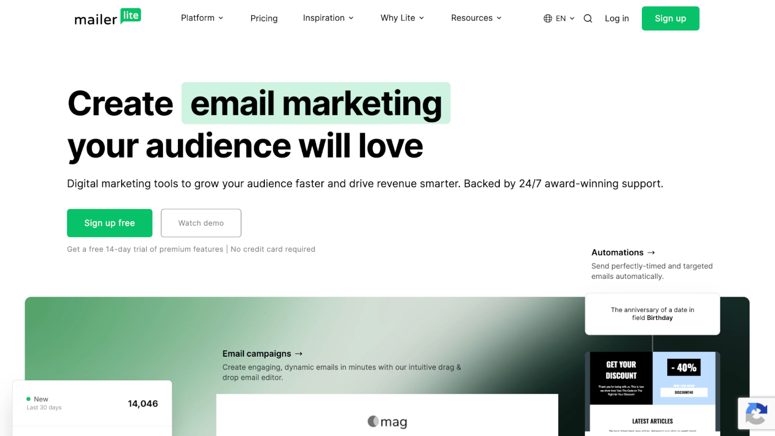mailerlite homepage